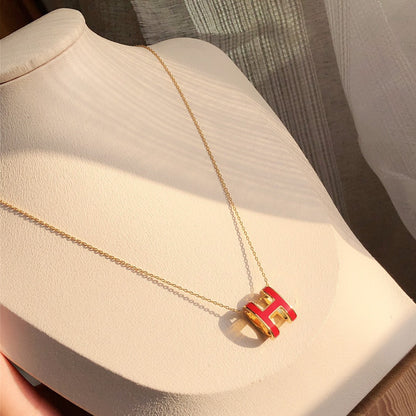 [Perla Lux]HM CLIC RED ENAMEL GOLD NECKLACE