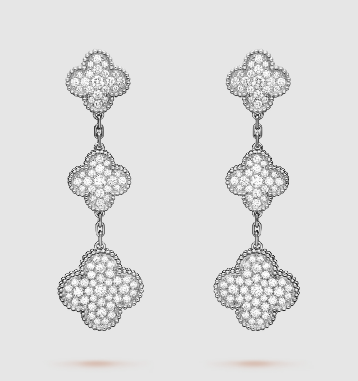 [Perla Lux]CLOVER 3 MOTIF DIAMOND SILVER DROP EARRINGS