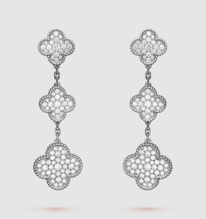 [Perla Lux]CLOVER 3 MOTIF DIAMOND SILVER DROP EARRINGS