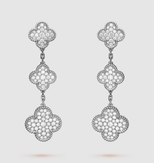 [Perla Lux]CLOVER 3 MOTIF DIAMOND SILVER DROP EARRINGS