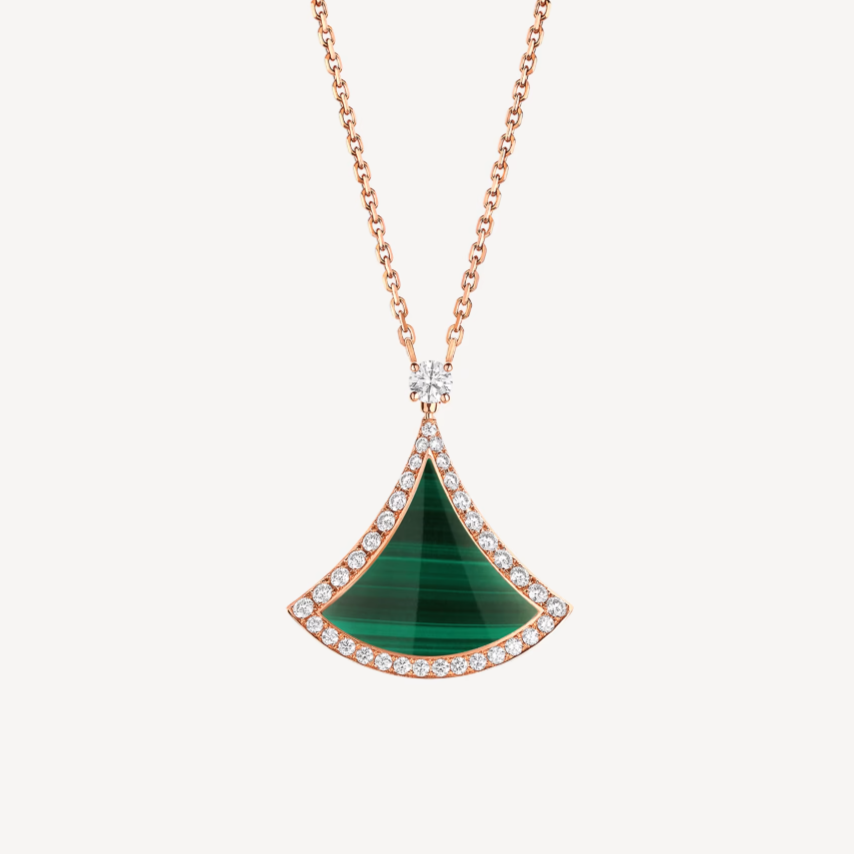 [Perla Lux]DREAM MALACHITE DIAMOND PAVED PINK GOLD NECKLACE