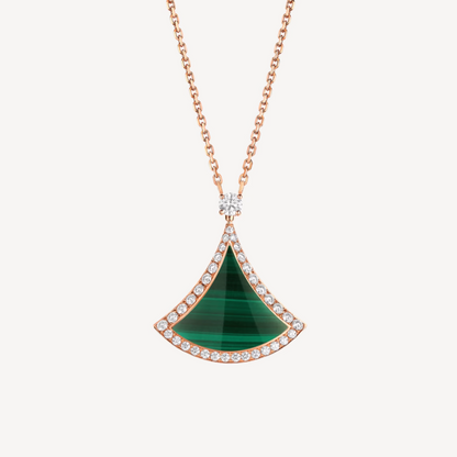 [Perla Lux]DREAM MALACHITE DIAMOND PAVED PINK GOLD NECKLACE
