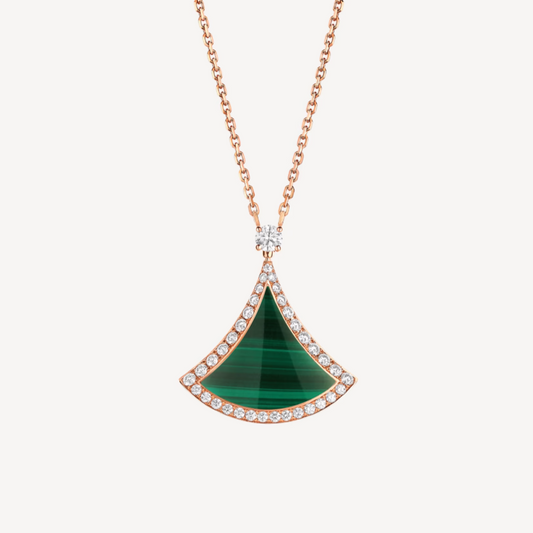 [Perla Lux]DREAM MALACHITE DIAMOND PAVED PINK GOLD NECKLACE