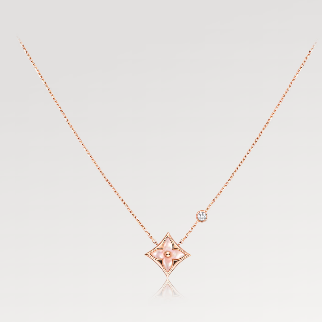 [Perla Lux]STAR PINK MOP 1 DIAMOND PINK GOLD NECKLACE