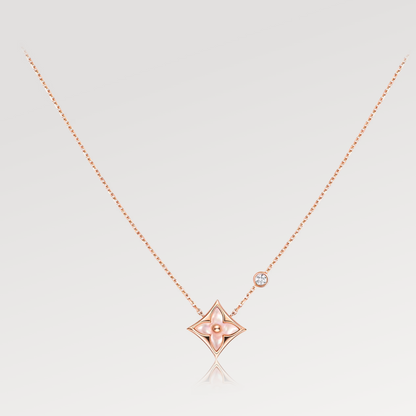 [Perla Lux]STAR PINK MOP 1 DIAMOND PINK GOLD NECKLACE