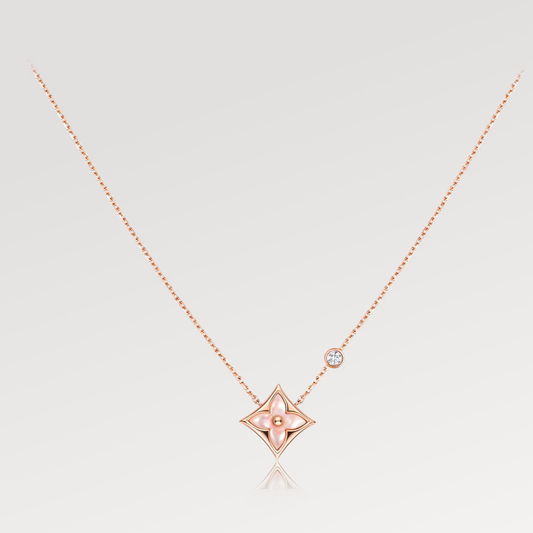 [Perla Lux]STAR PINK MOP 1 DIAMOND PINK GOLD NECKLACE