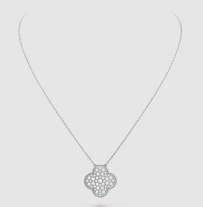 [Perla Lux]CLOVER 25MM LARGE PENDANT DIAMOND PAVED SILVER NECKLACE