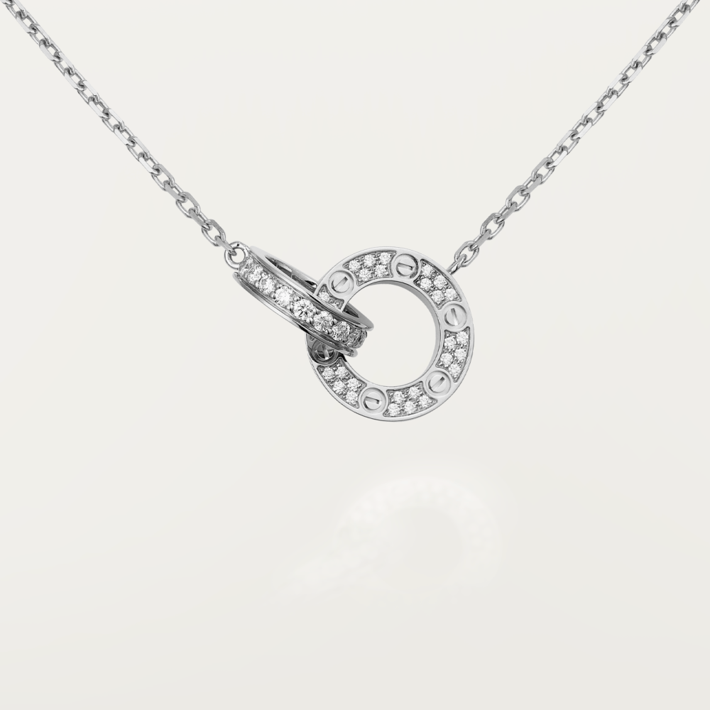 [Perla Lux]LOVE 7.6MM NECKLACE ROSE GOLD AND SILVER  FULL DIAMOND