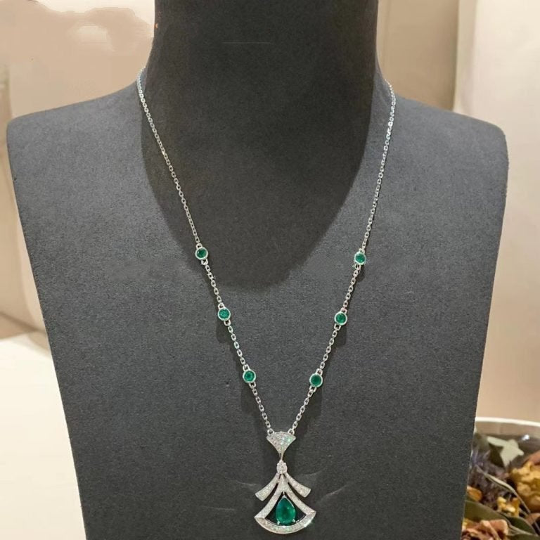 [Perla Lux]DREAM NECKLACE MALACHITE DIAMOND SILVER