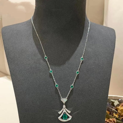 [Perla Lux]DREAM NECKLACE MALACHITE DIAMOND SILVER