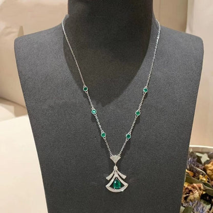 [Perla Lux]DREAM NECKLACE MALACHITE DIAMOND SILVER