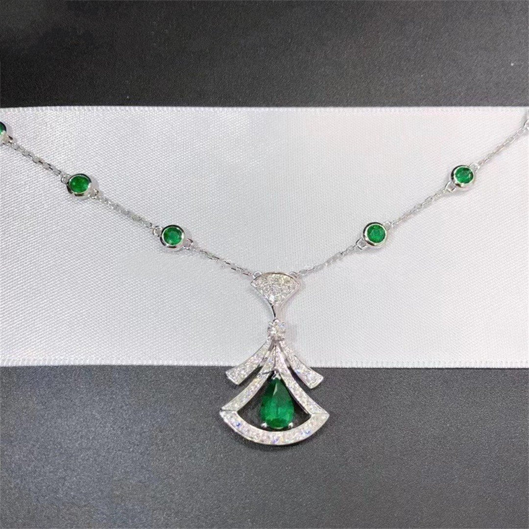 [Perla Lux]DREAM NECKLACE MALACHITE DIAMOND SILVER