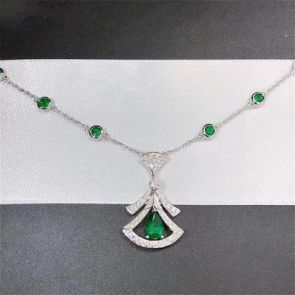 [Perla Lux]DREAM NECKLACE MALACHITE DIAMOND SILVER