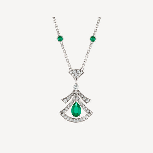 [Perla Lux]DREAM NECKLACE MALACHITE DIAMOND SILVER