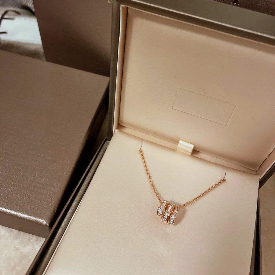 [Perla Lux]SERPENTI PINK GOLD NECKLACE DOUBLE RING DIAMOND