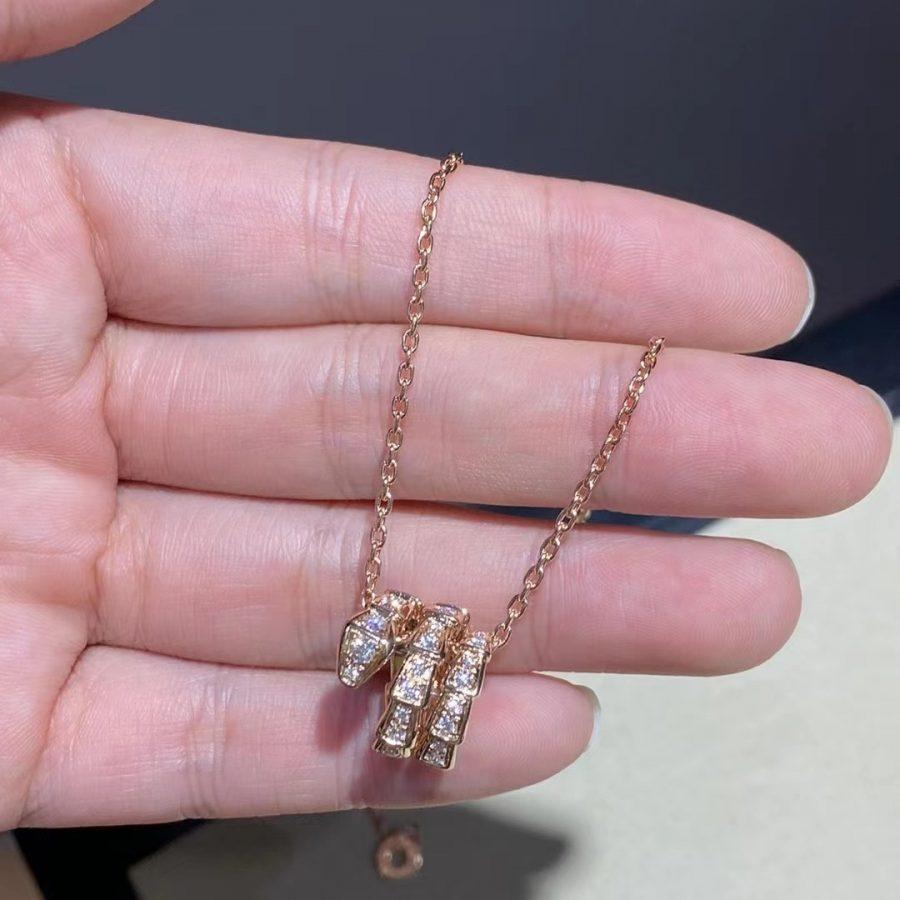 [Perla Lux]SERPENTI PINK GOLD NECKLACE DOUBLE RING DIAMOND