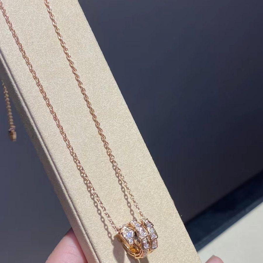 [Perla Lux]SERPENTI PINK GOLD NECKLACE DOUBLE RING DIAMOND