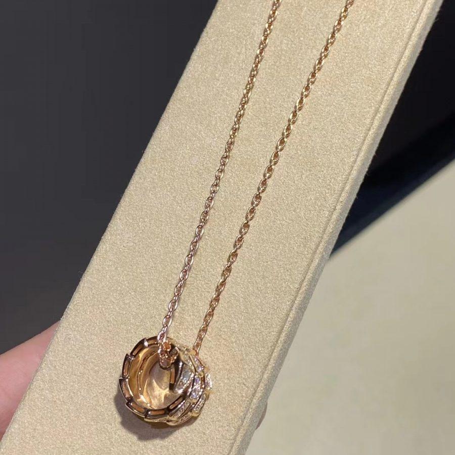 [Perla Lux]SERPENTI PINK GOLD NECKLACE DOUBLE RING DIAMOND