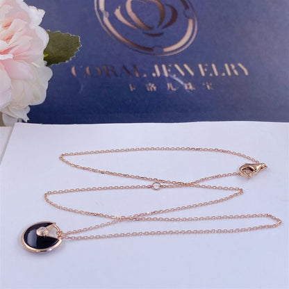[Perla Lux]AMULETTE ROSE GOLD ONYX NECKLACE
