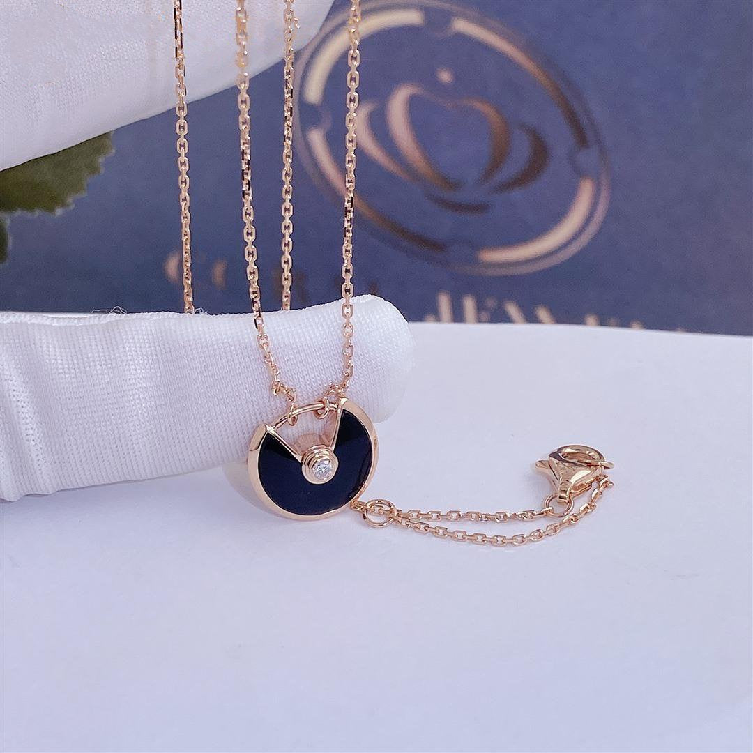 [Perla Lux]AMULETTE ROSE GOLD ONYX NECKLACE