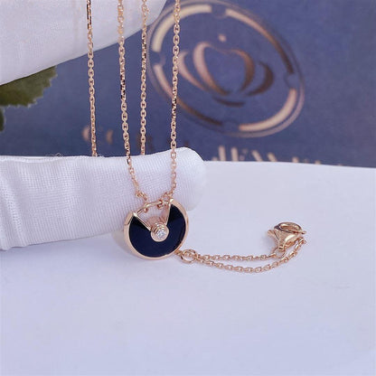 [Perla Lux]AMULETTE ROSE GOLD ONYX NECKLACE
