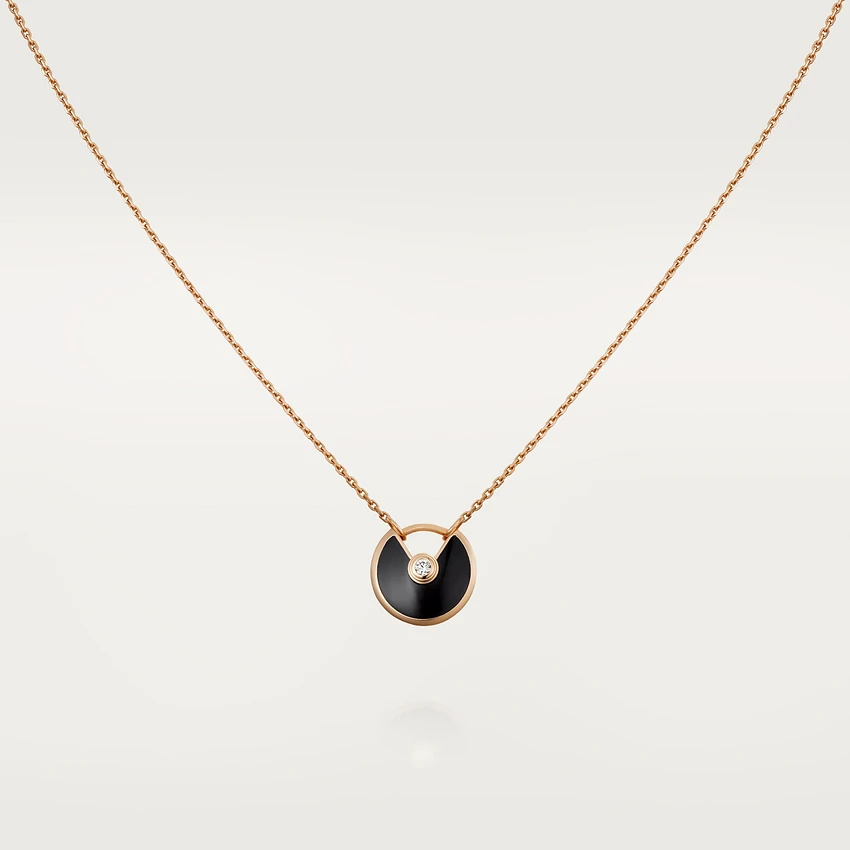 [Perla Lux]AMULETTE ROSE GOLD ONYX NECKLACE