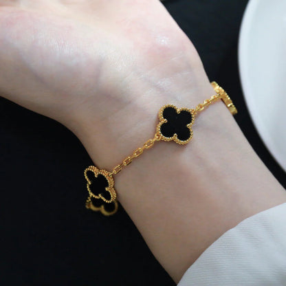 [Perla Lux]CLOVER  5 MOTIFS BLACK ONYX BRACELET