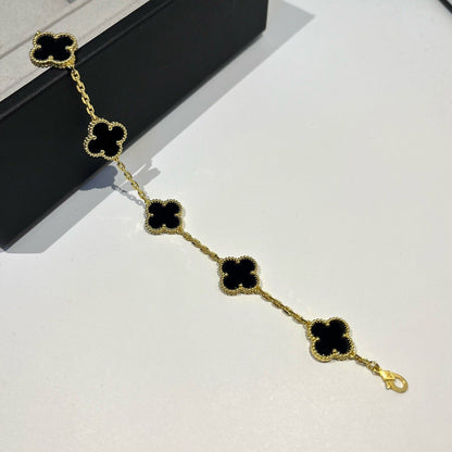 [Perla Lux]CLOVER  5 MOTIFS BLACK ONYX BRACELET
