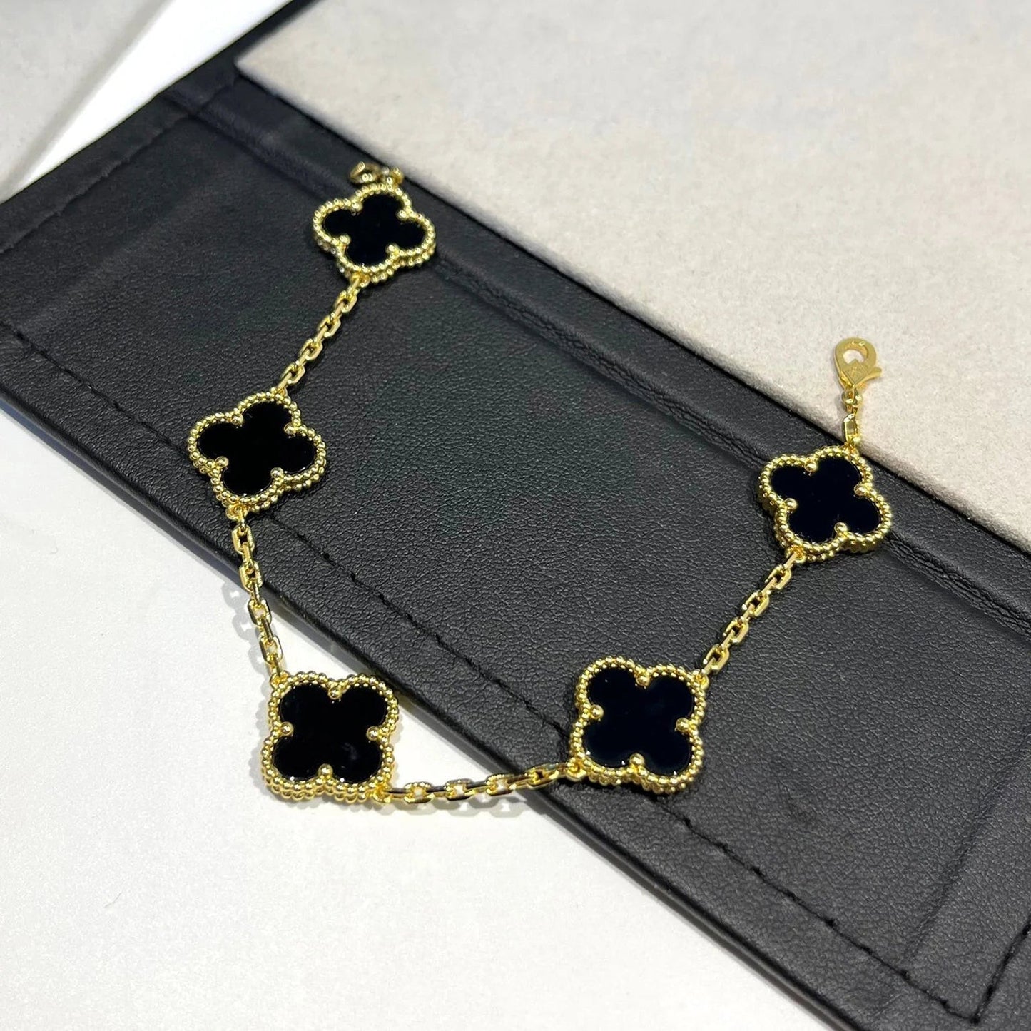 [Perla Lux]CLOVER  5 MOTIFS BLACK ONYX BRACELET
