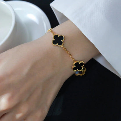 [Perla Lux]CLOVER  5 MOTIFS BLACK ONYX BRACELET