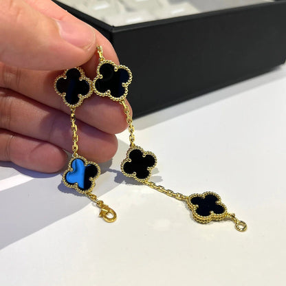 [Perla Lux]CLOVER  5 MOTIFS BLACK ONYX BRACELET
