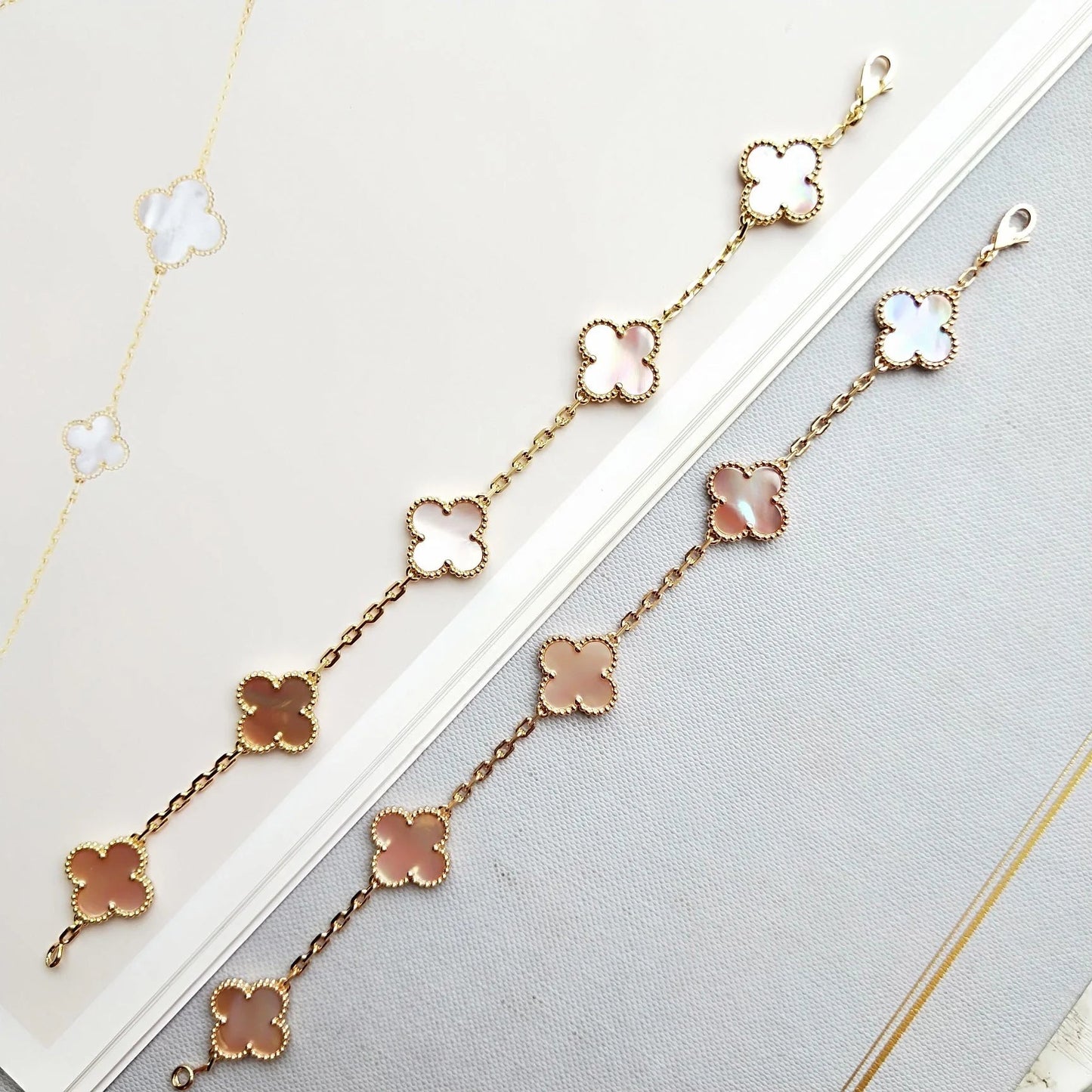 [Perla Lux]CLOVER 5 PINK MOP BRACELET