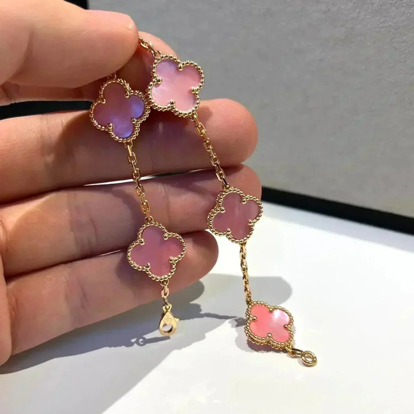 [Perla Lux]CLOVER 5 PINK MOP BRACELET