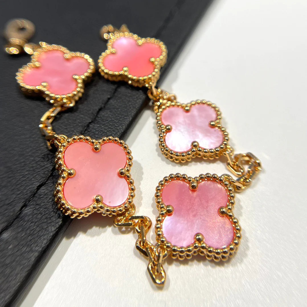 [Perla Lux]CLOVER 5 PINK MOP BRACELET