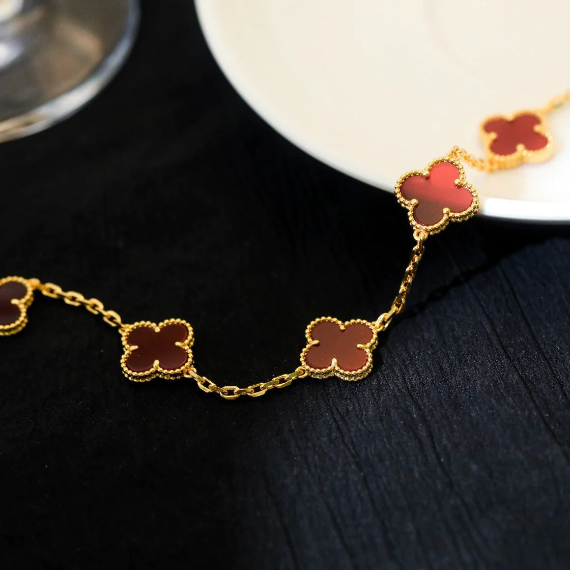 [Perla Lux]CLOVER 5 MOTIFS RED AGATE  BRACELET