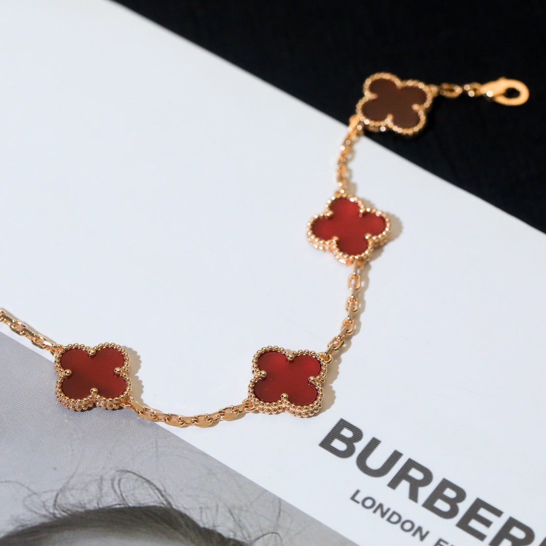 [Perla Lux]CLOVER 5 MOTIFS RED AGATE  BRACELET