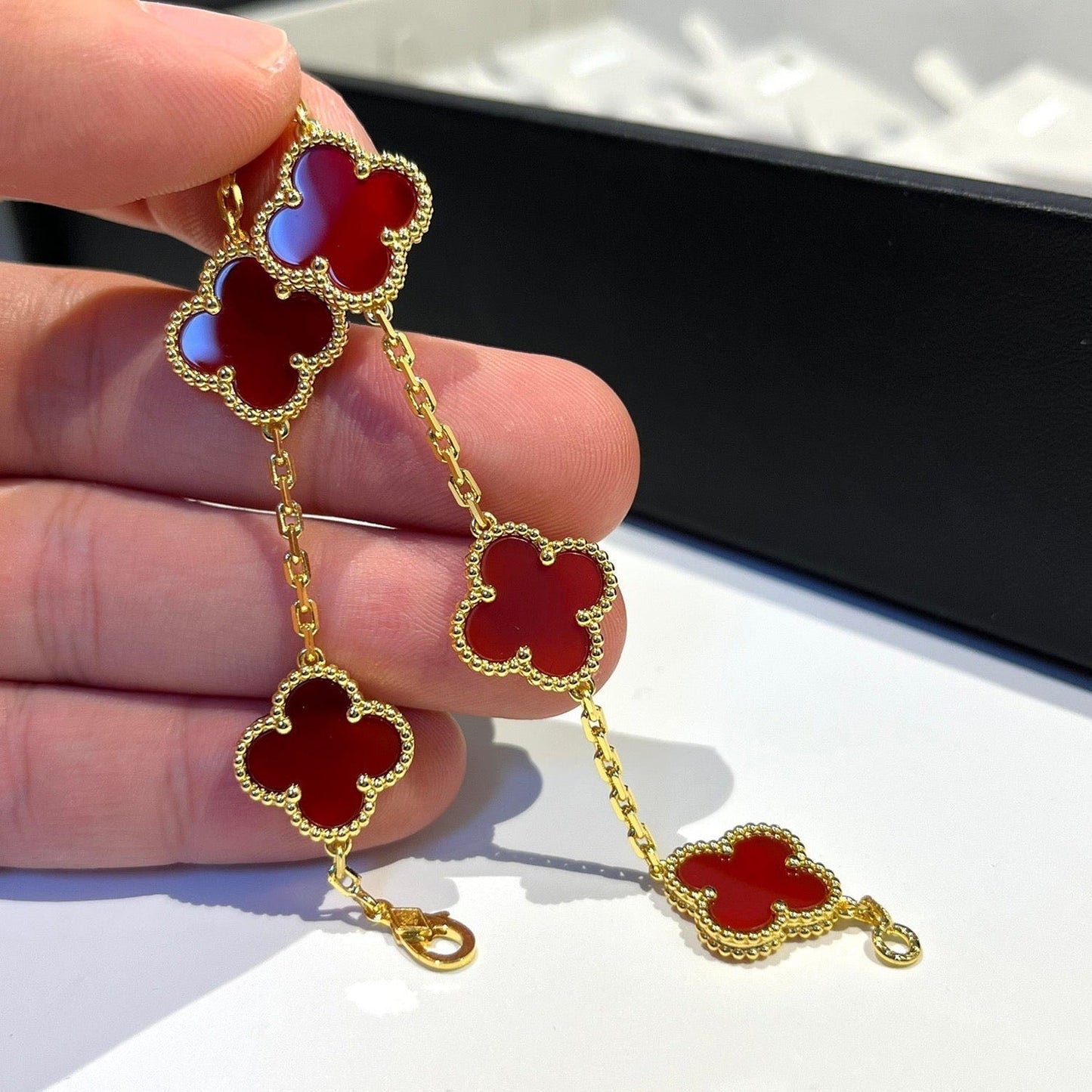 [Perla Lux]CLOVER 5 MOTIFS RED AGATE  BRACELET