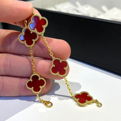 [Perla Lux]CLOVER 5 MOTIFS RED AGATE  BRACELET