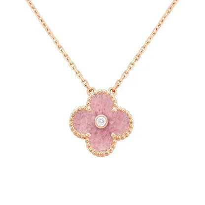 [Perla Lux]CLOVER 15MM DIAMOND RHODONITE NECKLACE