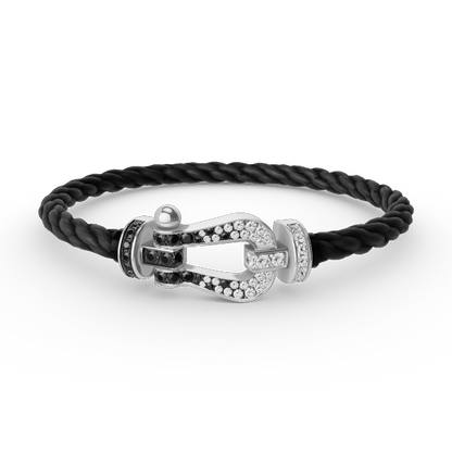 [Perla Lux]FORCE LARGE HORSESHOE BLACK WHITE DIAMOND BRACELET SILVER