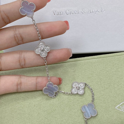 [Perla Lux]CLOVER  5 MOTIF DIAMOND PURPLE CHALCEDONY BRACELET SILVER