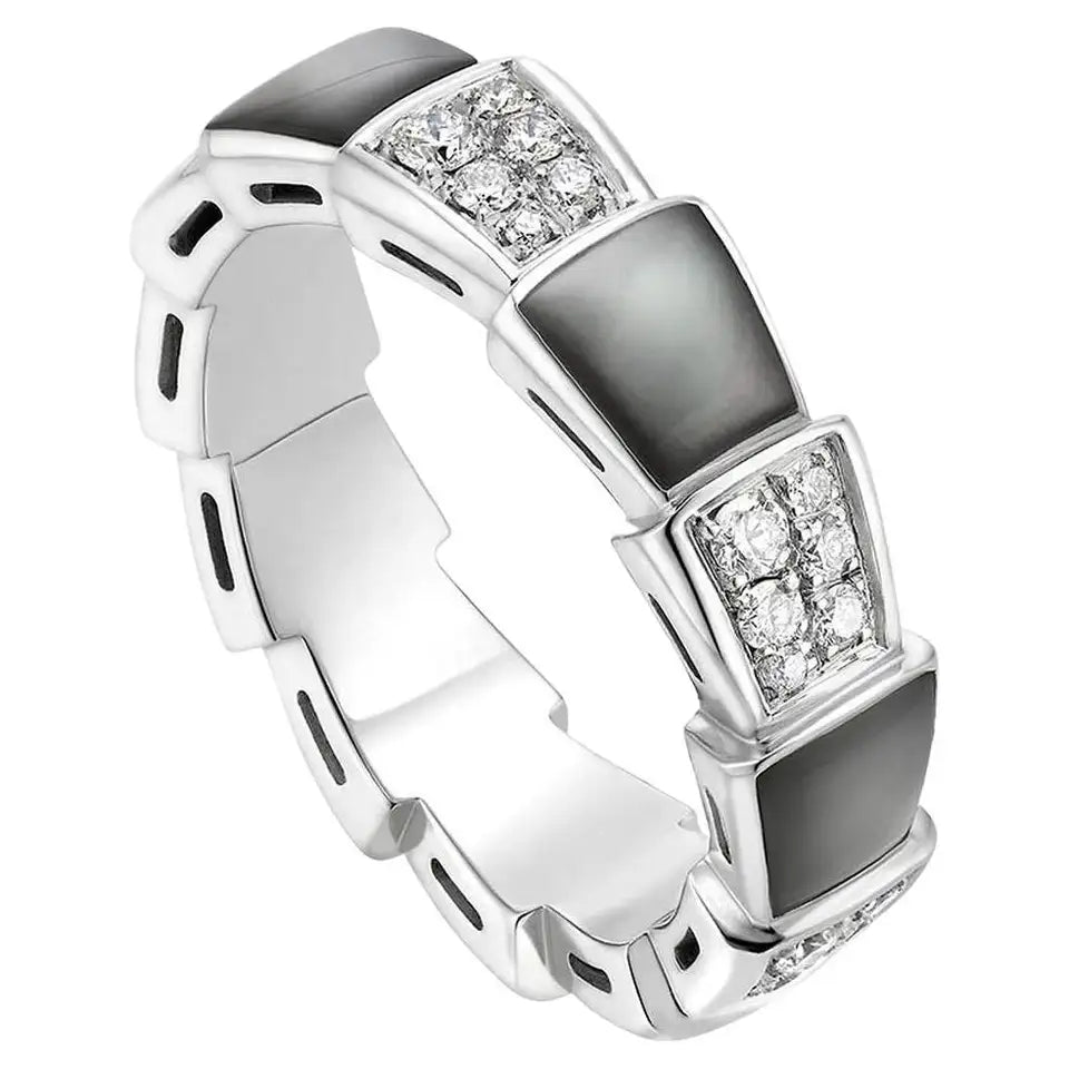 [Perla Lux]SERPENTI RING SILVER DIAMOND BLACK MOP 4MM