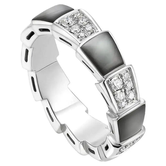[Perla Lux]SERPENTI RING SILVER DIAMOND BLACK MOP 4MM