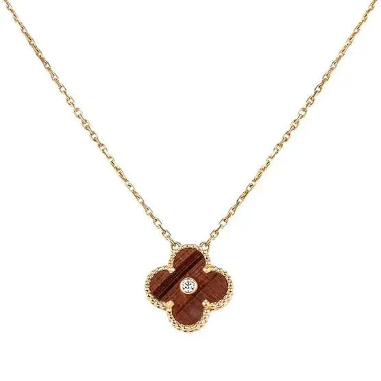[Perla Lux]CLOVER 15MM DIAMOND AND YELLOW TIGER'S EYE AGATE necklace
