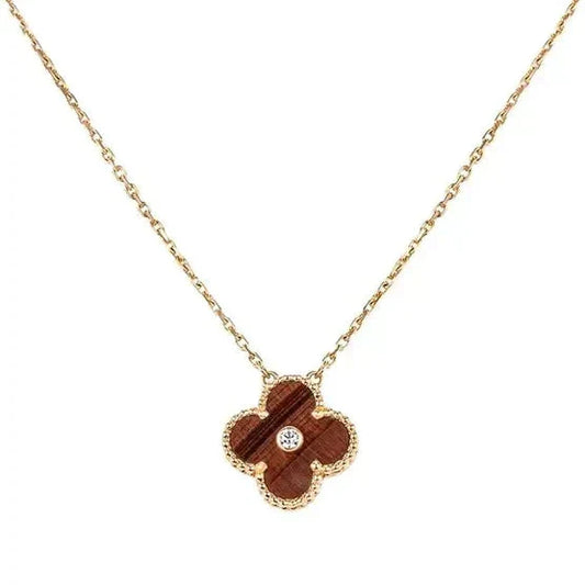 [Perla Lux]CLOVER 15MM DIAMOND AND YELLOW TIGER'S EYE AGATE necklace