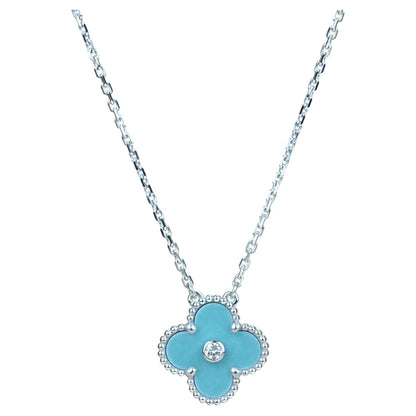 [Perla Lux]CLOVER 15MM DIAMOND SVRES PORCELAIN  NECKLACE SILVER