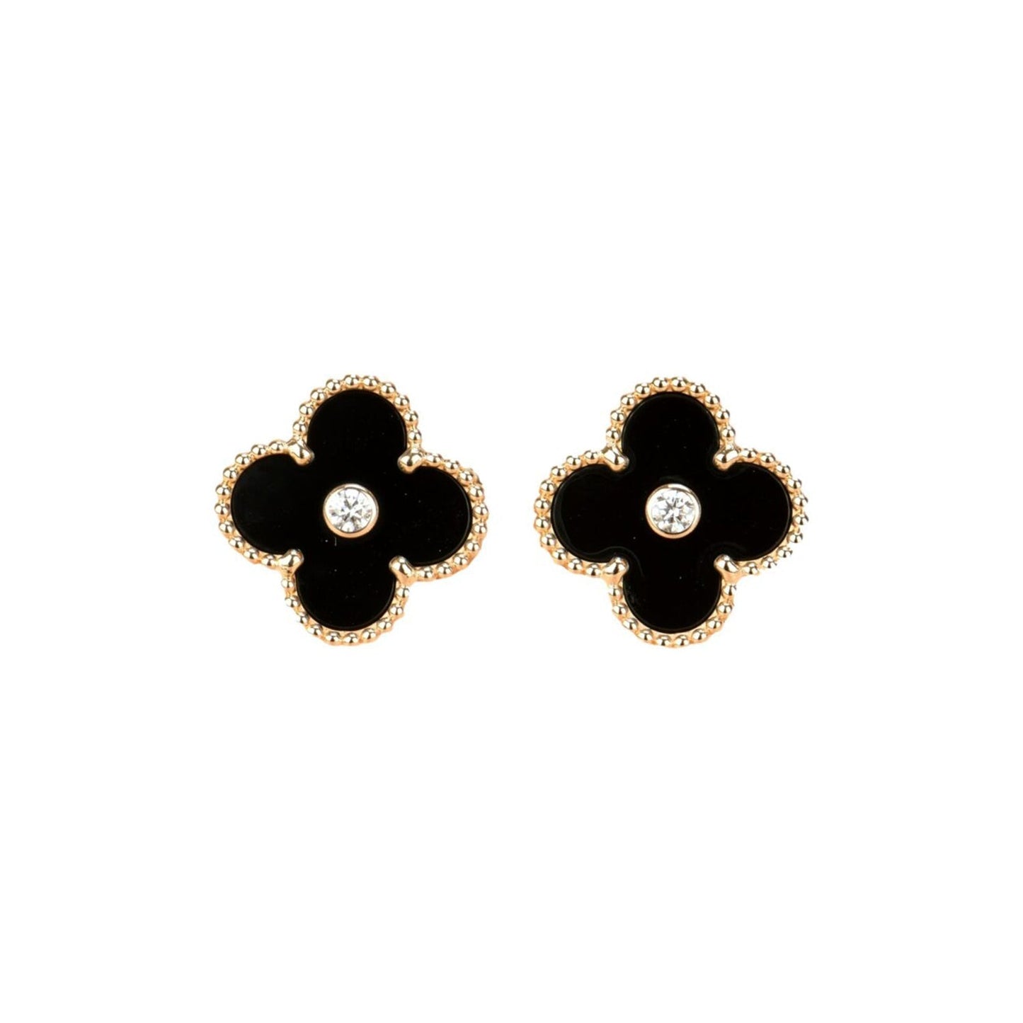 [Perla Lux]CLOVER MEDIUM 1 MOTIFS ONYX DIAMOND EARRINGS