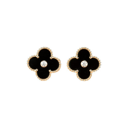 [Perla Lux]CLOVER MEDIUM 1 MOTIFS ONYX DIAMOND EARRINGS