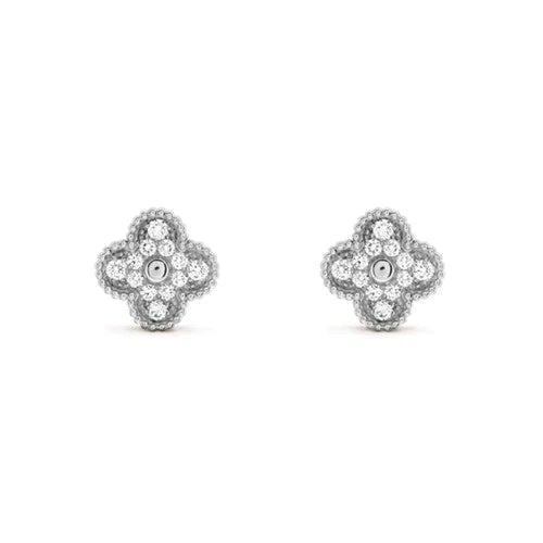 [Perla Lux]CLOVER 1 MOTIFS DIAMOND STUD EARRINGS SILVER