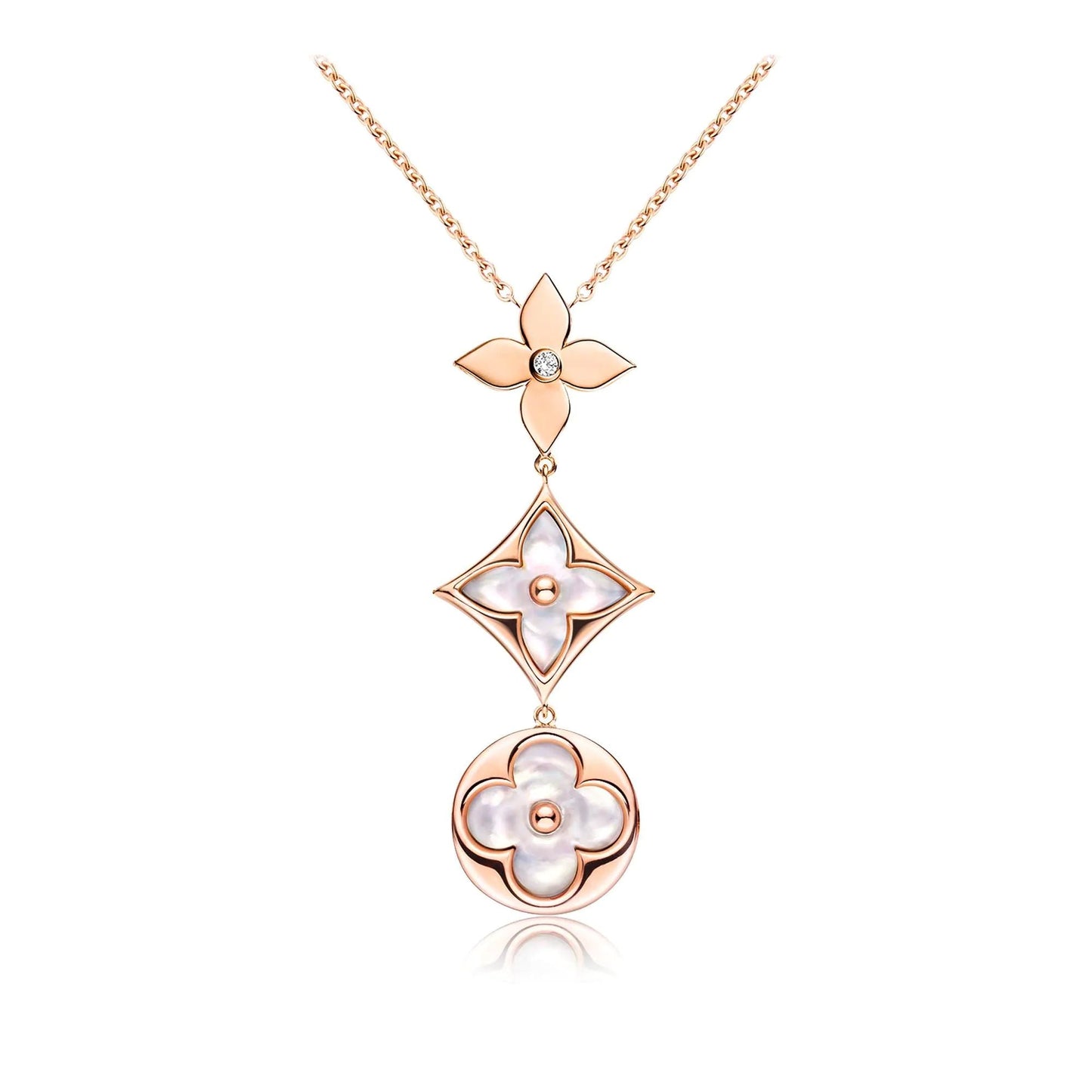 [Perla Lux]COLOR BLOSSOM LARIAT NECKLACE PINK GOLD WHITE MOTHER PEARL AND DIAMOND